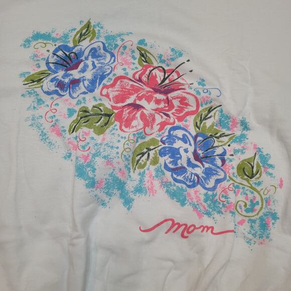 VTG 80s "Mom" Floral Batwing Sweatshirt Boxy Cropped Fit USA Made XL - Picture 2 of 5